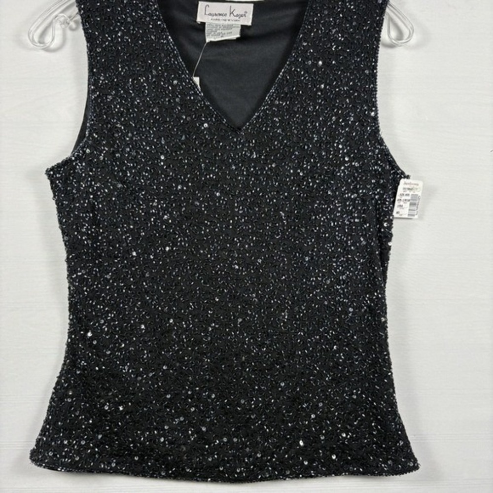 Laurence Kazar  Vintage Black Sequin Short Sleeveless Blouse Party Medium - Picture 3 of 11